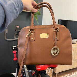 MICHAEL KORS Dome Satchel Crossbody Bag - Brown leather